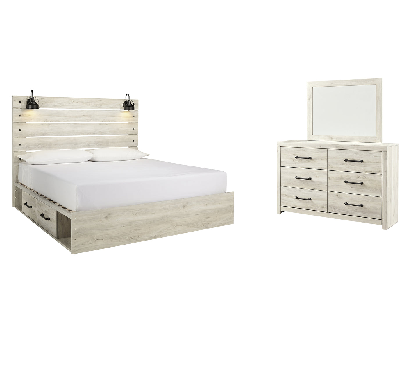 Cambeck  Panel Bed With 2 Storage Drawers With Mirrored Dresser