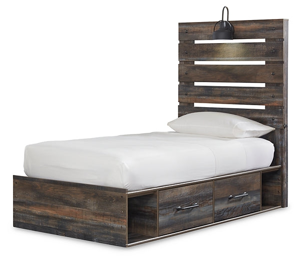 Drystan Twin Panel Bed with 4 Storage Drawers with Mirrored Dresser, Chest and Nightstand