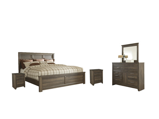 Juararo California King Panel Bed with Mirrored Dresser and 2 Nightstands