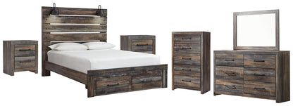 Drystan  Panel Bed With 2 Storage Drawers With Mirrored Dresser, Chest And 2 Nightstands