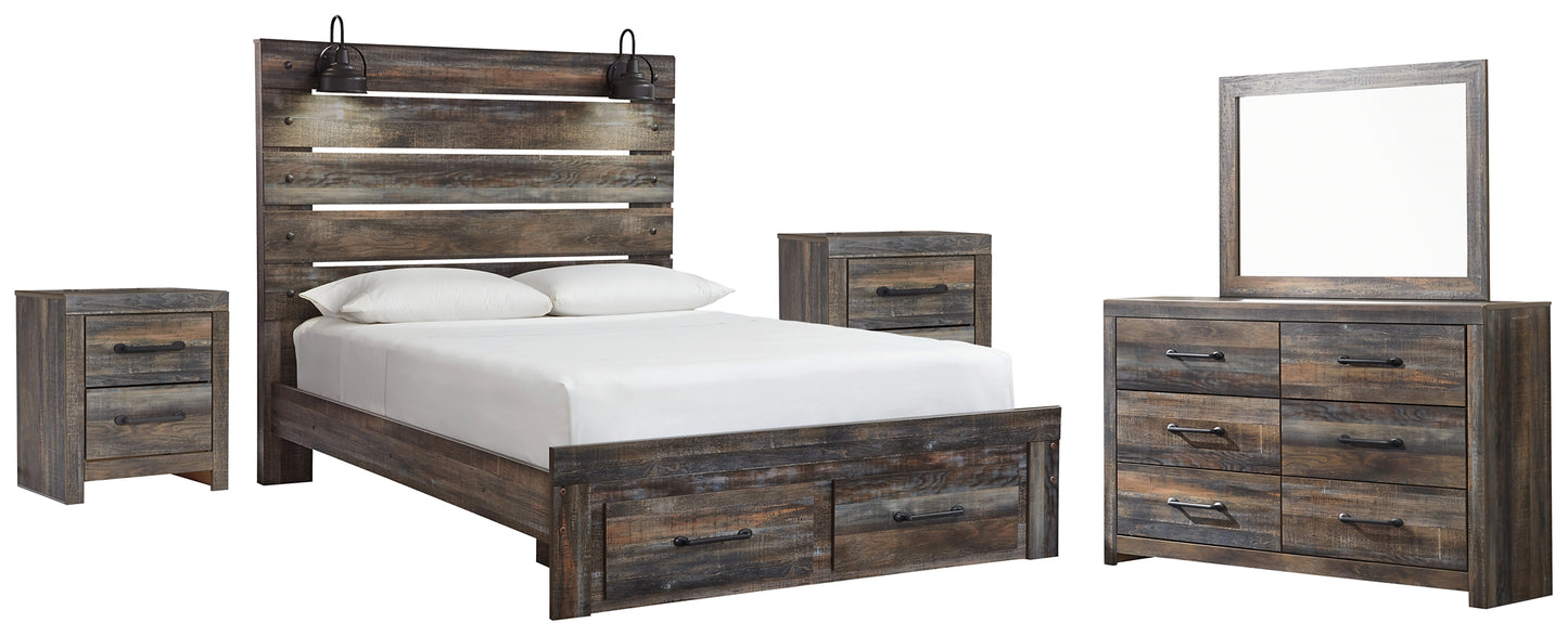 Drystan  Panel Bed With 2 Storage Drawers With Mirrored Dresser And 2 Nightstands