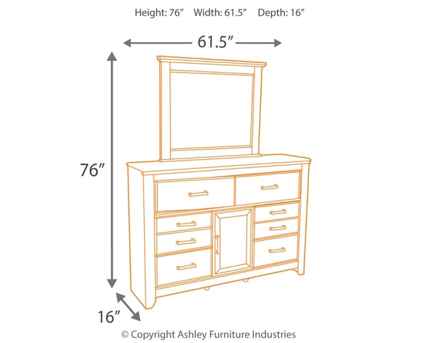 Juararo King Panel Bed with Mirrored Dresser and Chest