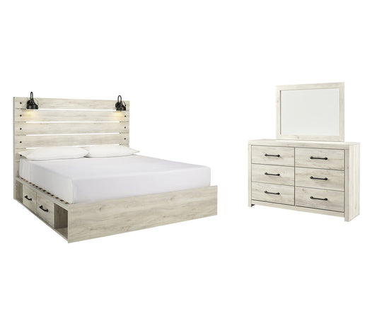 Cambeck  Panel Bed With 4 Storage Drawers With Mirrored Dresser