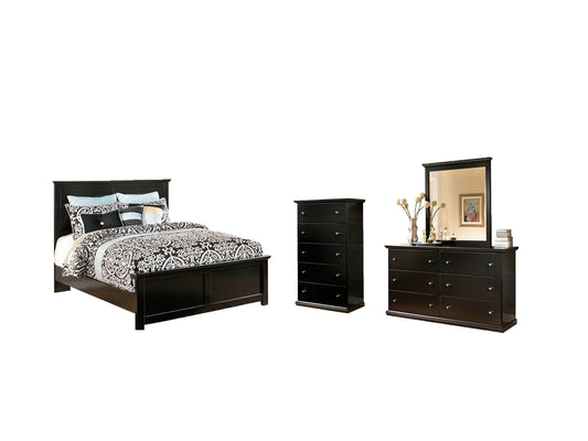 Maribel Queen Panel Bed with Mirrored Dresser and Chest