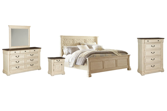 Bolanburg Queen Panel Bed with Mirrored Dresser, Chest and Nightstand