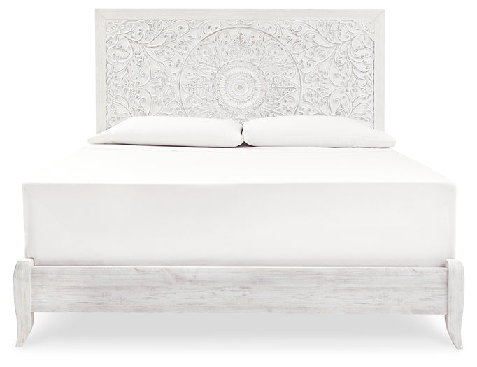 Paxberry King Panel Bed with Mirrored Dresser and Chest