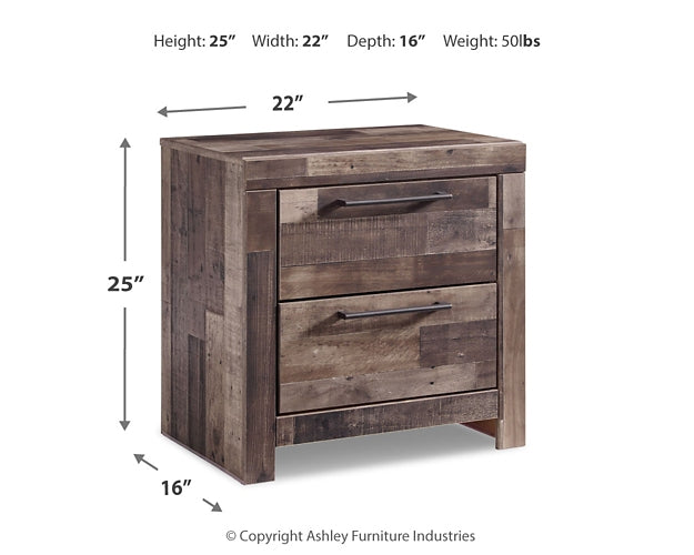 Derekson Queen Panel Bed with 2 Storage Drawers with Mirrored Dresser and Nightstand