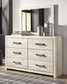 Cambeck Queen Upholstered Panel Bed with Mirrored Dresser, Chest and 2 Nightstands