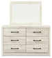 Cambeck Queen Upholstered Panel Bed with Mirrored Dresser, Chest and Nightstand