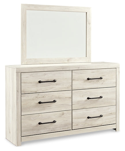 Cambeck Queen Upholstered Panel Headboard with Mirrored Dresser, Chest and Nightstand