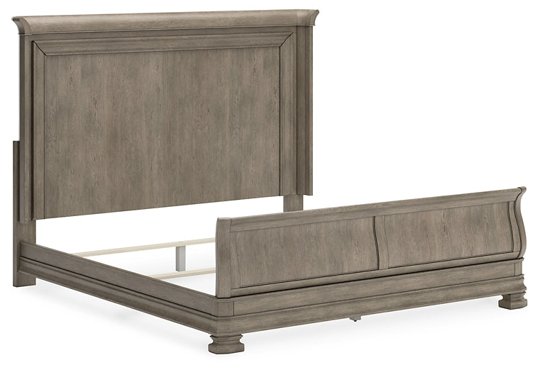 Lexorne King Sleigh Bed with Mirrored Dresser, Chest and 2 Nightstands