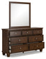 Danabrin California King Panel Bed with Mirrored Dresser, Chest and 2 Nightstands