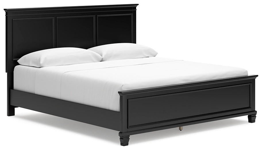 Lanolee California King Panel Bed with Mirrored Dresser and Nightstand