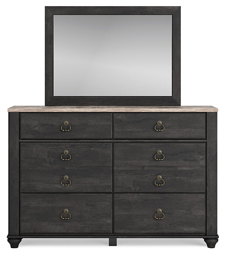 Nanforth Queen Panel Headboard with Mirrored Dresser