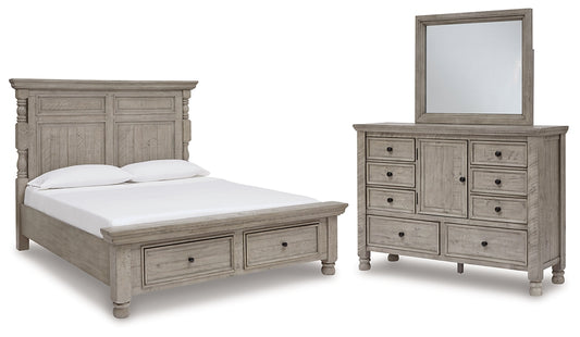 Harrastone California King Panel Bed with Mirrored Dresser