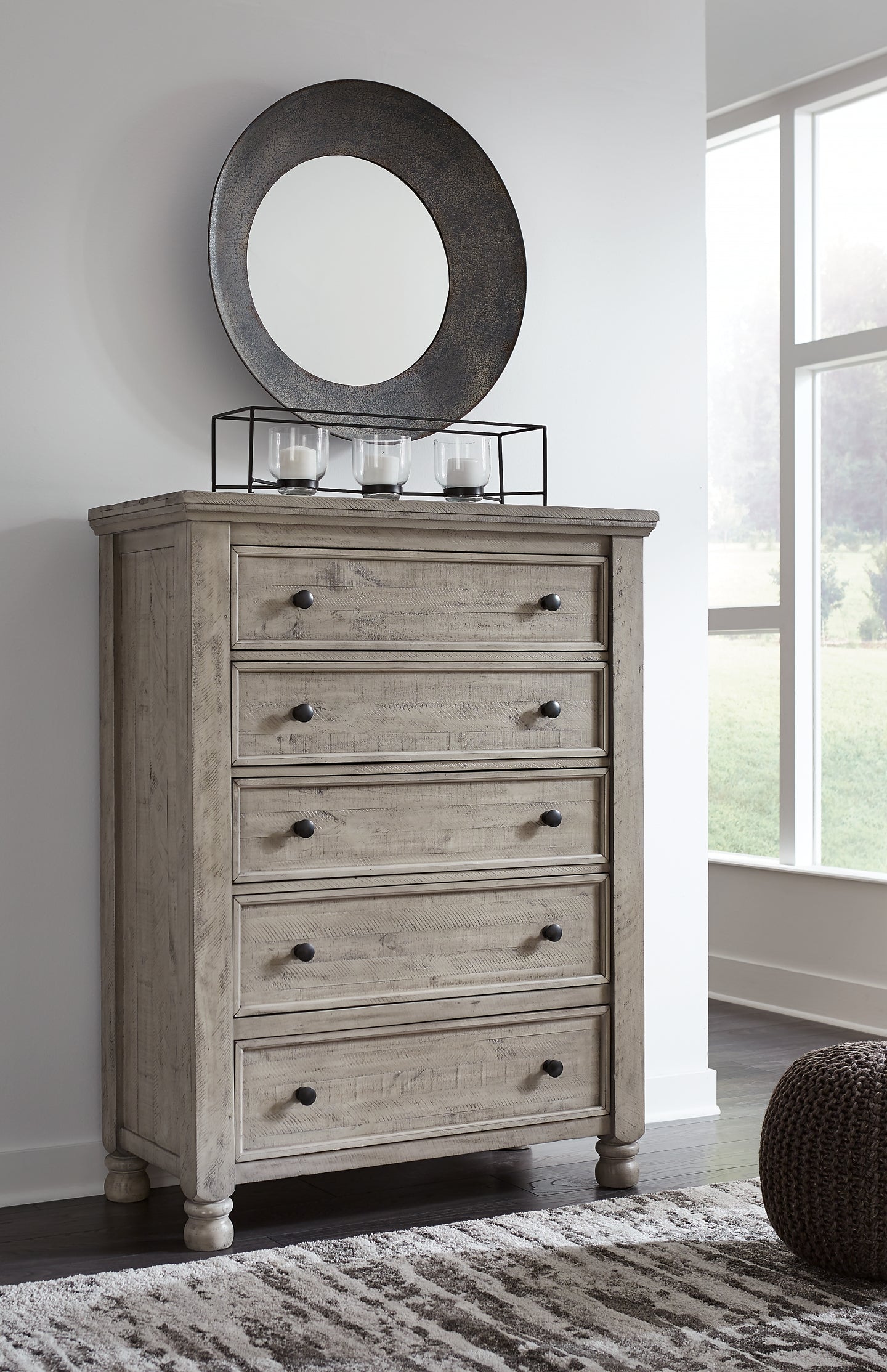 Harrastone California King Panel Bed with Mirrored Dresser, Chest and Nightstand