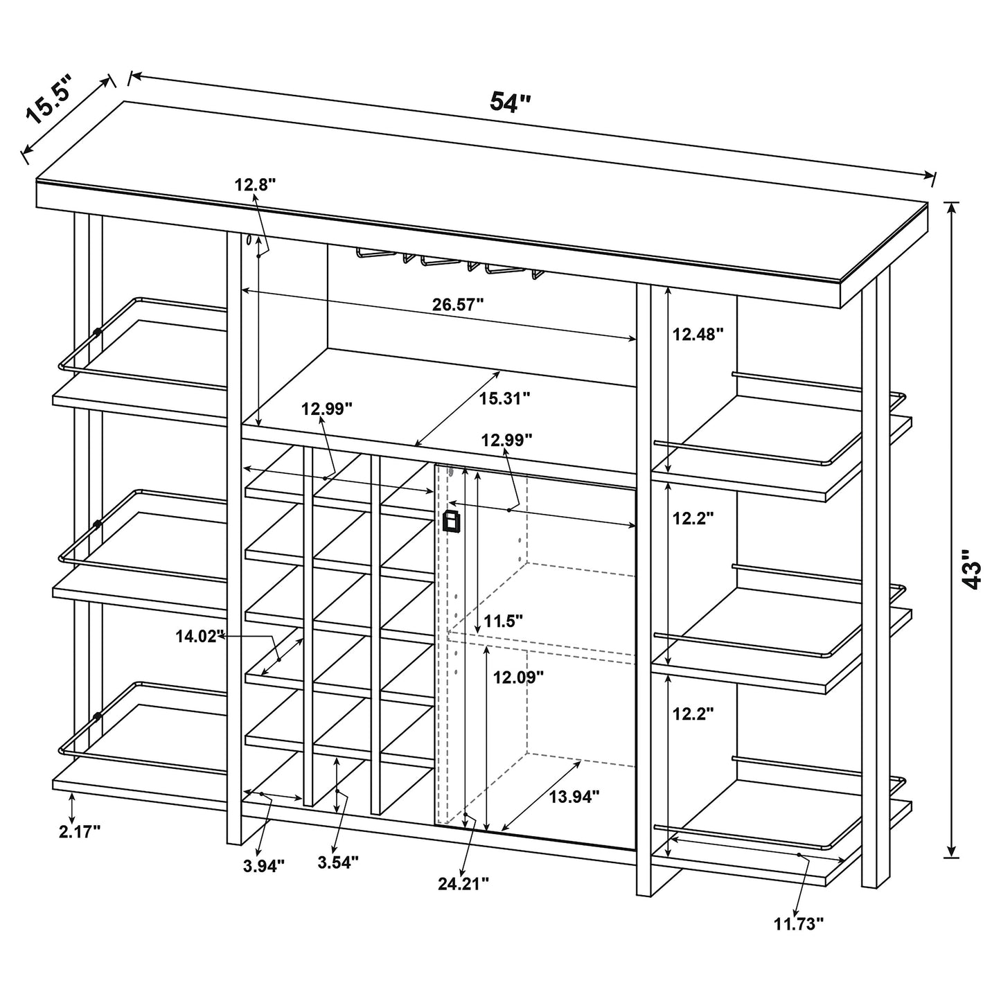 Evelio 6-shelf Glass Top Home Bar Wine Cabinet Walnut