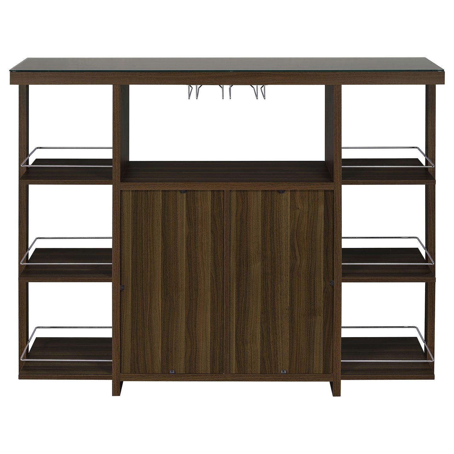 Evelio 6-shelf Glass Top Home Bar Wine Cabinet Walnut