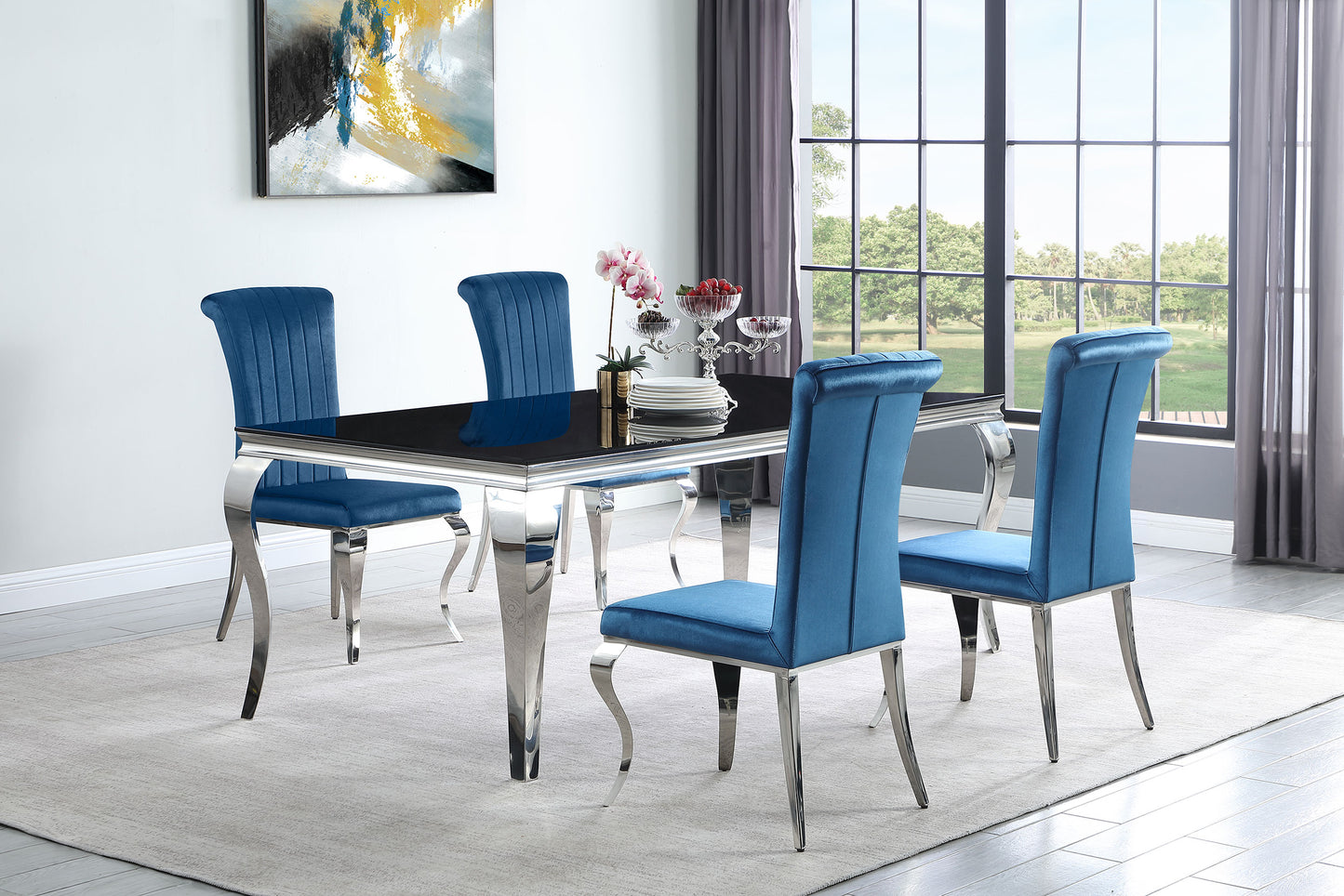 Betty Velvet Upholstered Dining Side Chair Blue (Set of 4)