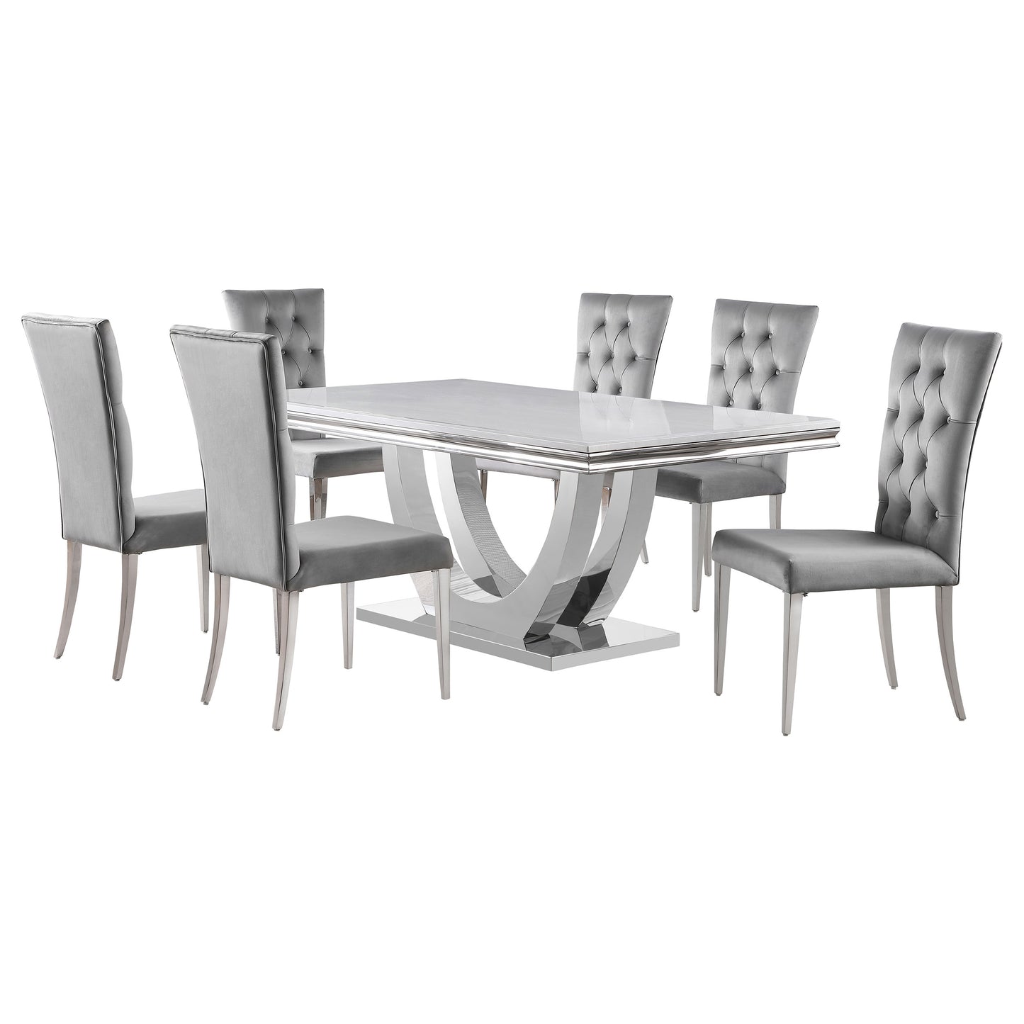 Kerwin 7-piece Rectangular Dining Table Set Grey and Chrome