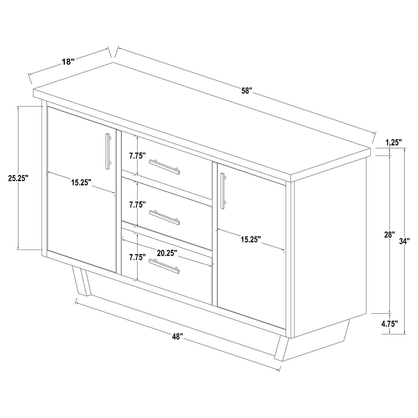 Sherry 3-drawer Marble Top Sideboard Buffet Rustic Espresso