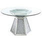 Quinn Round 52-inch Glass Top Mirrored Dining Table Silver