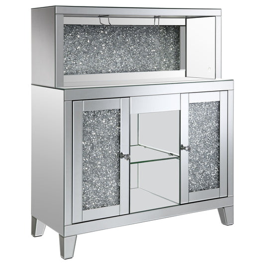 Yvaine 2-door Mirrored Acrylic Home Bar Wine Cabinet Silver