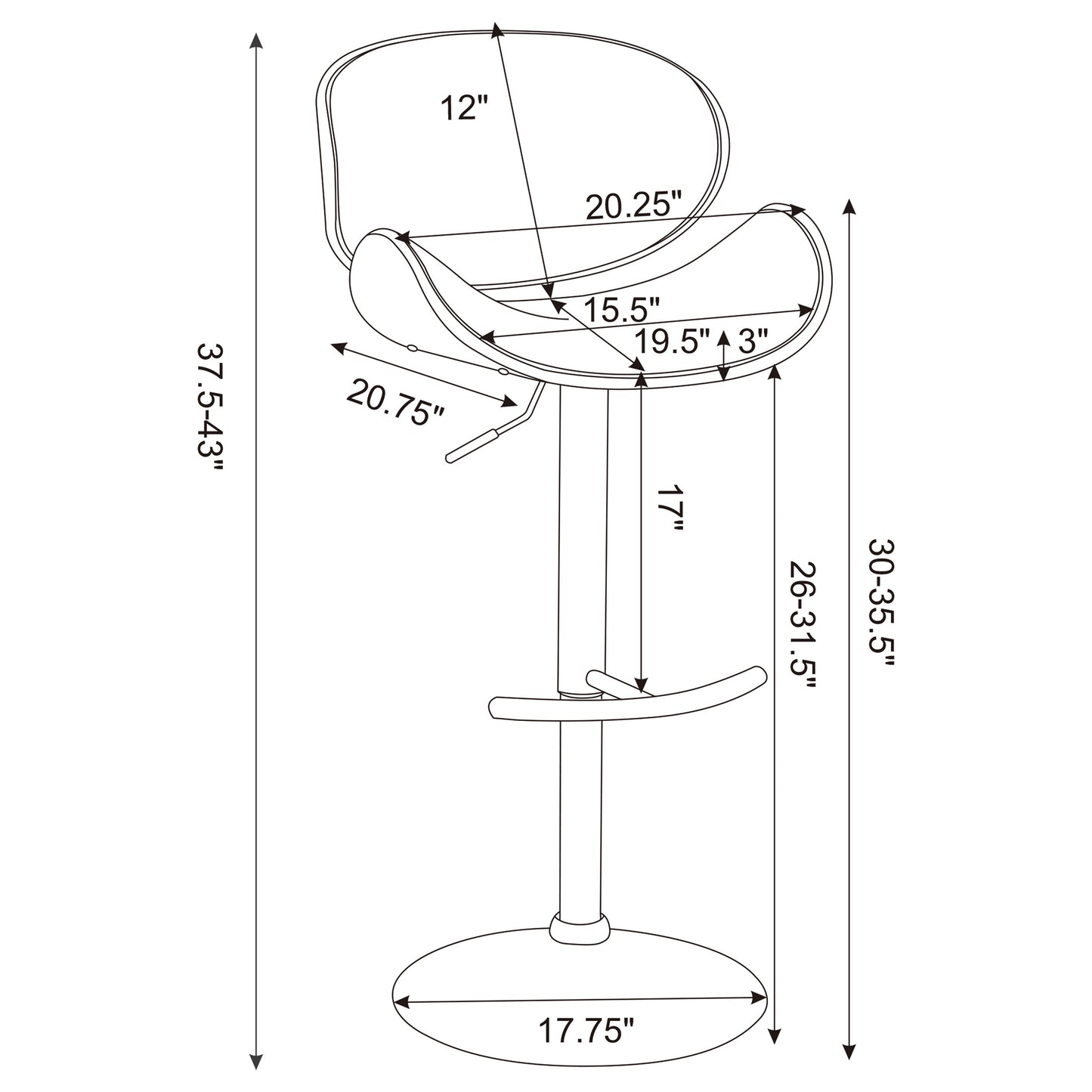 Harris Adjustable Bar Stool Ecru and Chrome