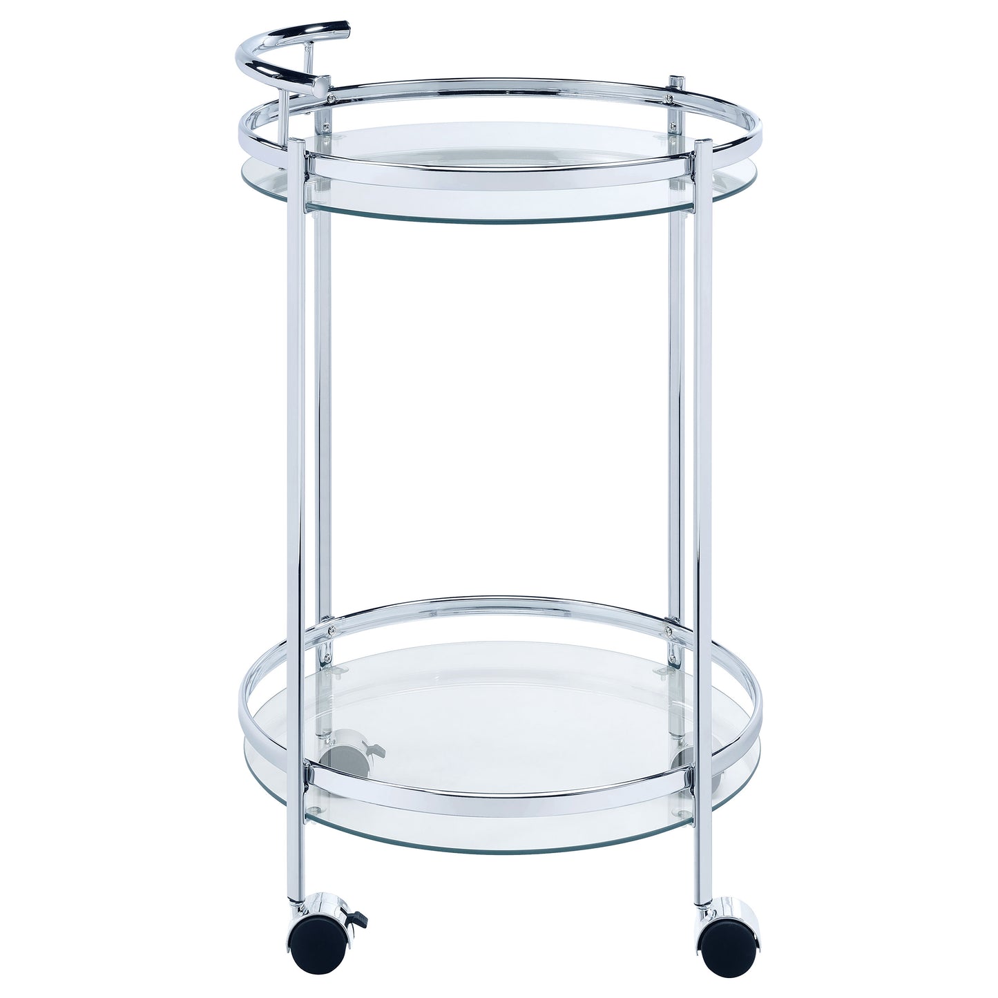 Chrissy Round Glass Shelf Metal Bar Cart Chrome