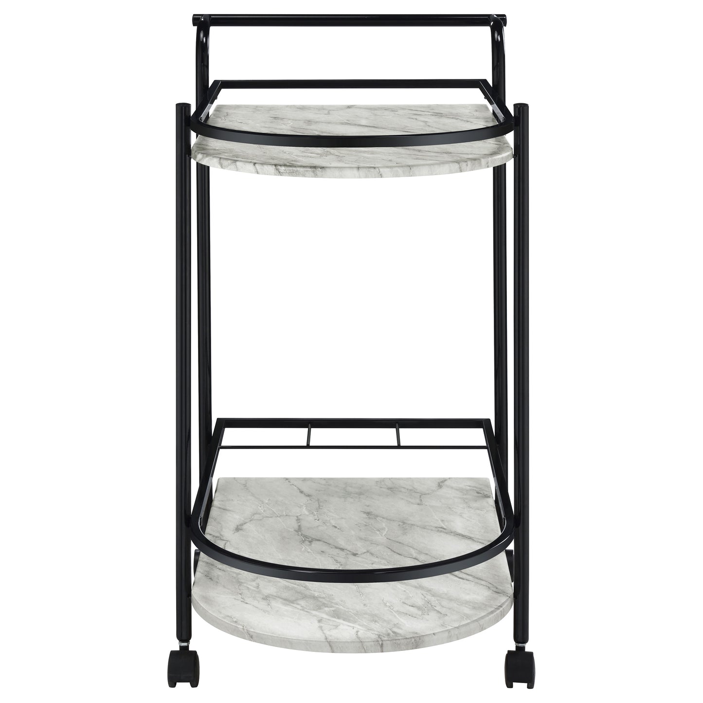 Desiree 2-tier Faux Marble Shelf Metal Bar Cart Black