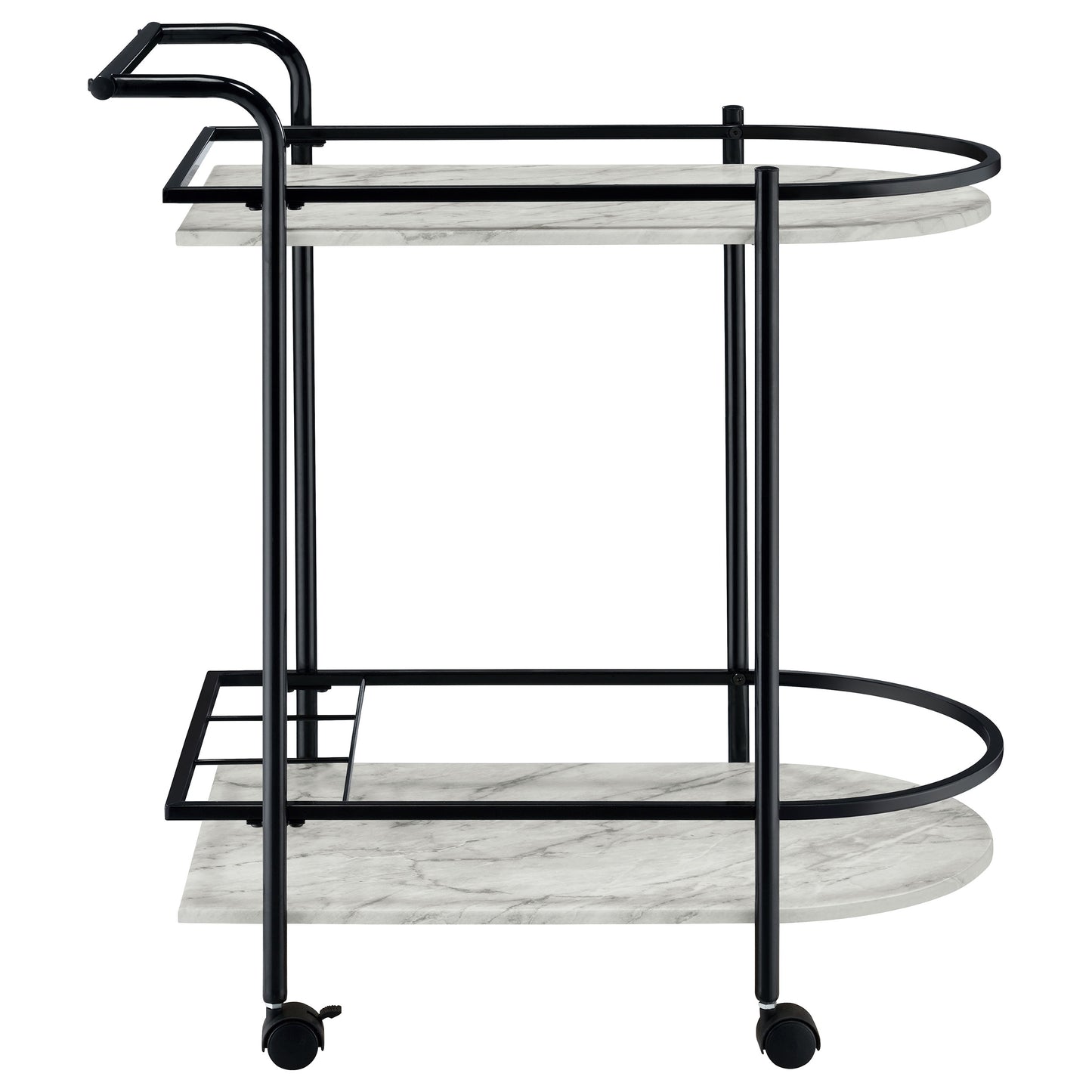 Desiree 2-tier Faux Marble Shelf Metal Bar Cart Black