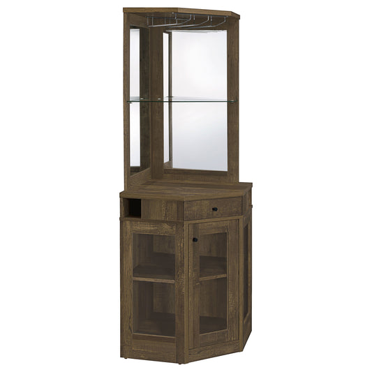 Alviso 1-drawer Corner Home Bar Wine Cabinet  Rustic Oak