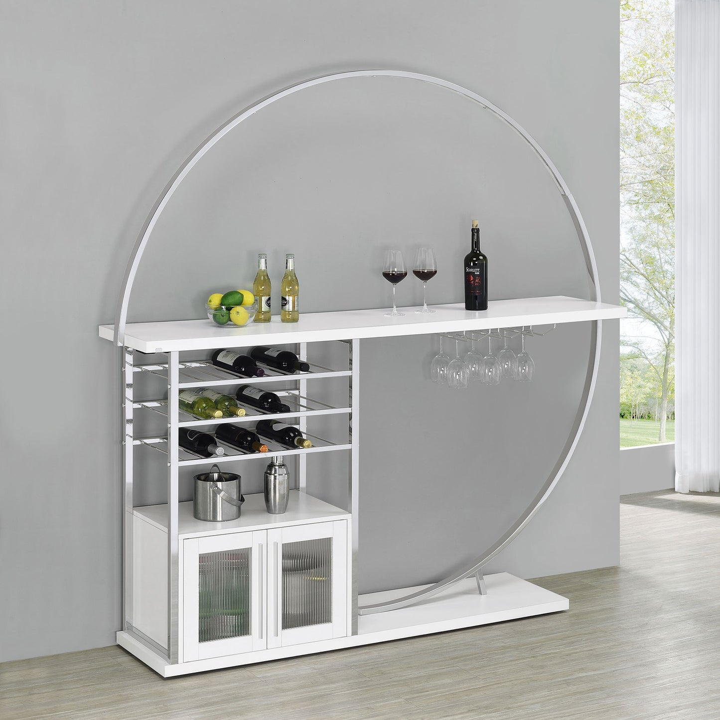 Risley 2-door Circular LED Home Bar Cabinet White High Gloss