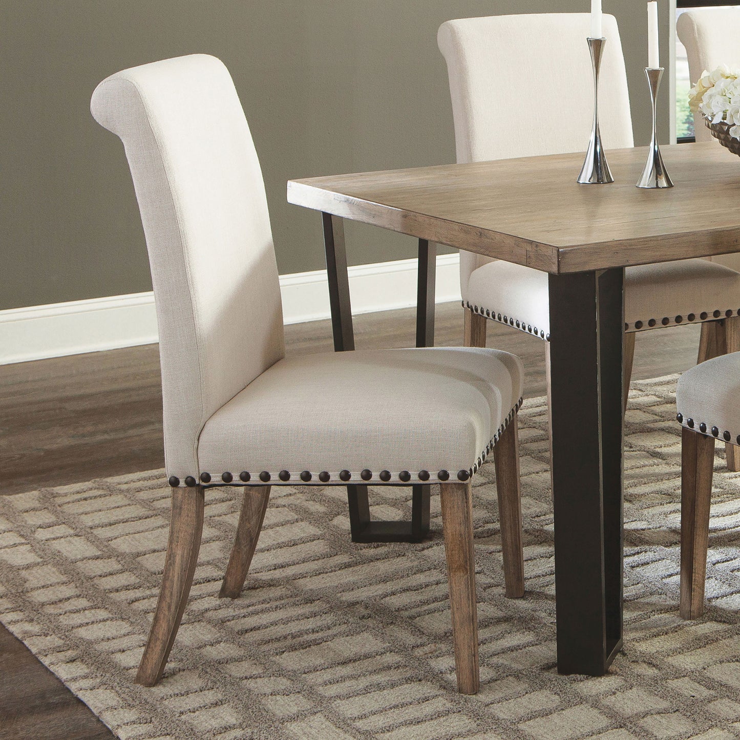 Salem Fabric Upholstered Dining Side Chair Beige (Set of 2)