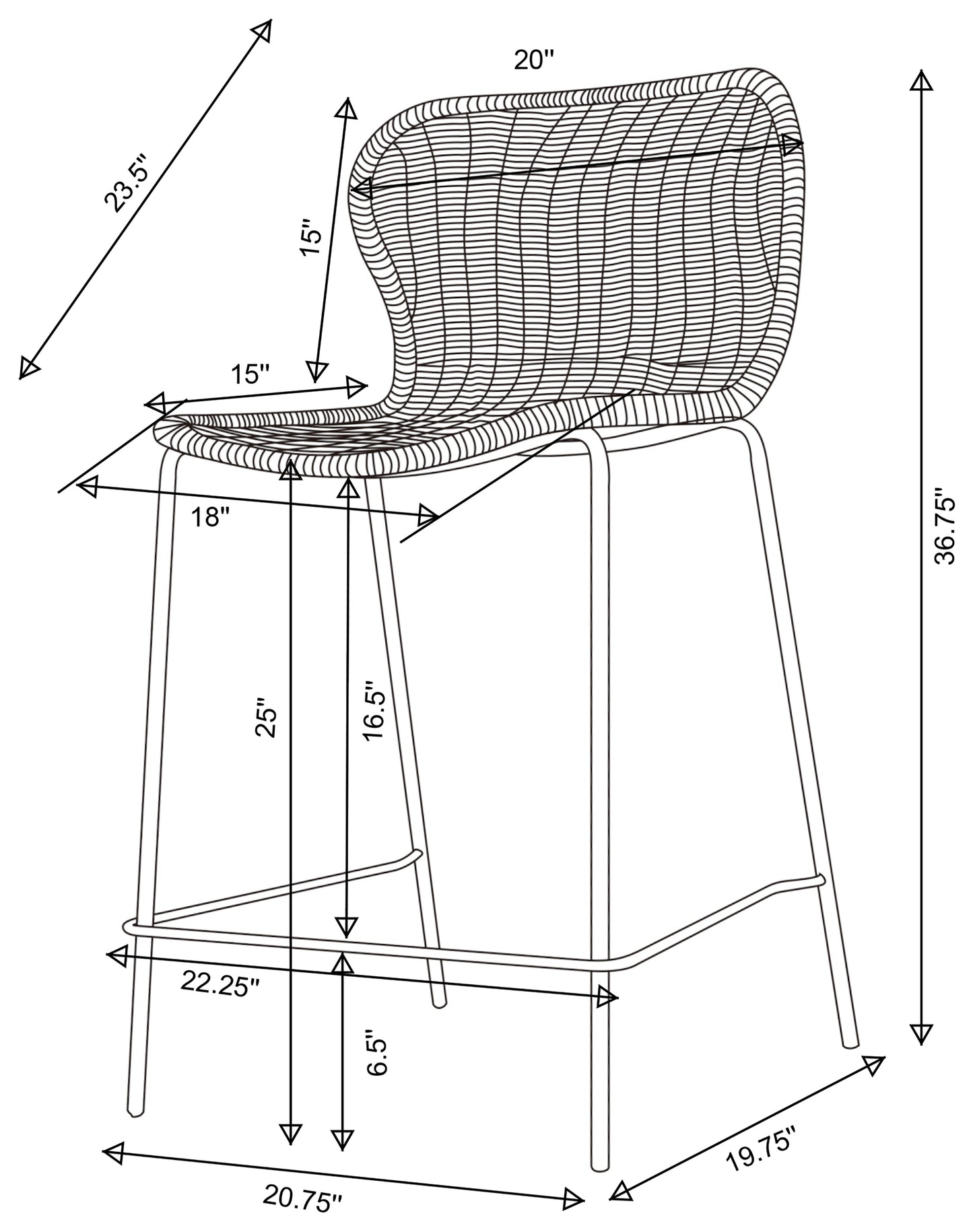 Mckinley Faux Rattan Metal Counter Chair Brown (Set of 2)