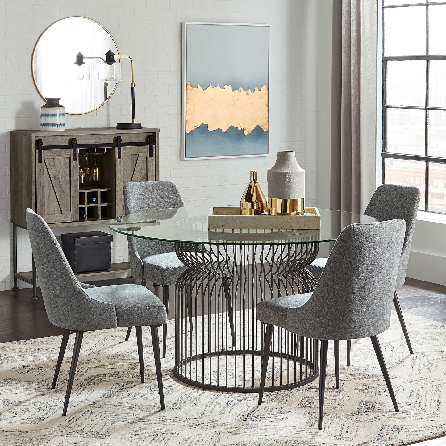 Granvia Round 54-inch Glass Top Metal Dining Table Gunmetal