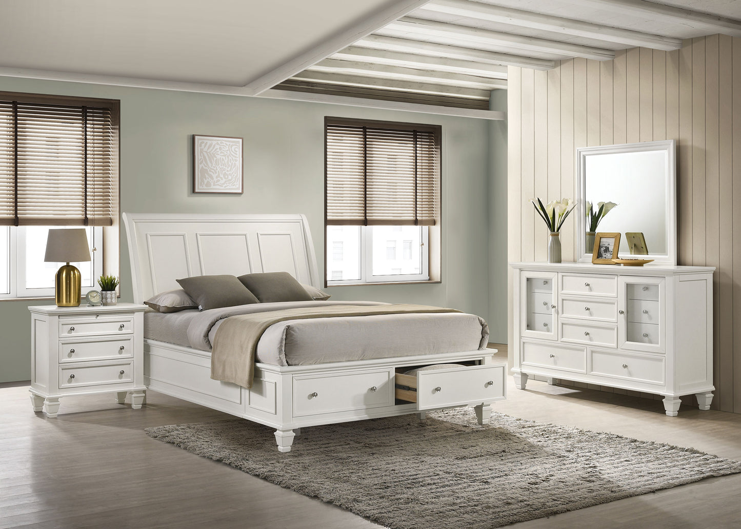 Sandy Beach 4-piece Eastern King Bedroom Set Cream White