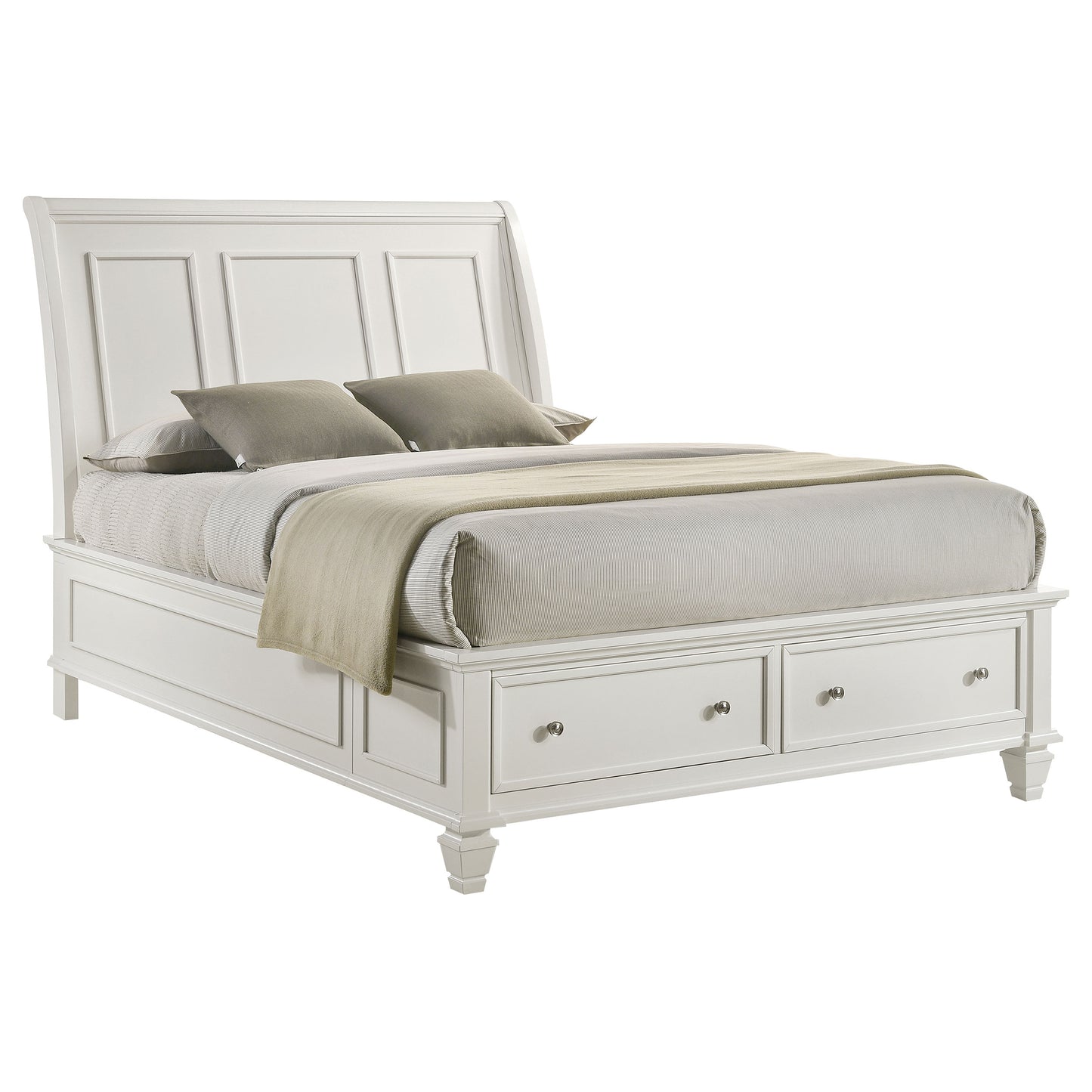 Sandy Beach Wood Queen Storage Panel Bed Cream White