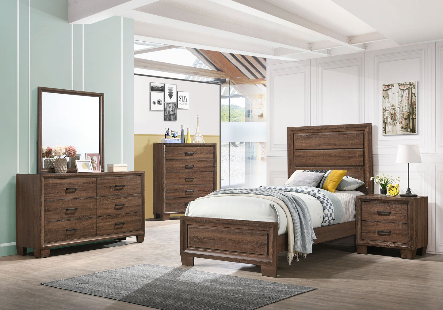 Brandon Wood Twin Panel Bed Warm Brown