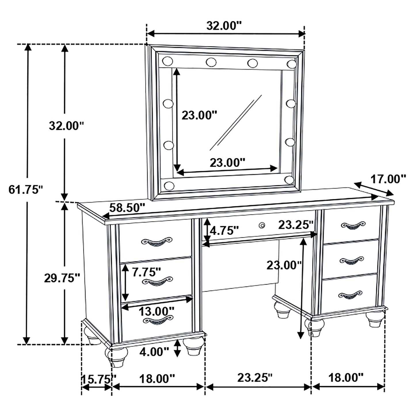 Barzini 7-drawer Vanity Set with Lighting White