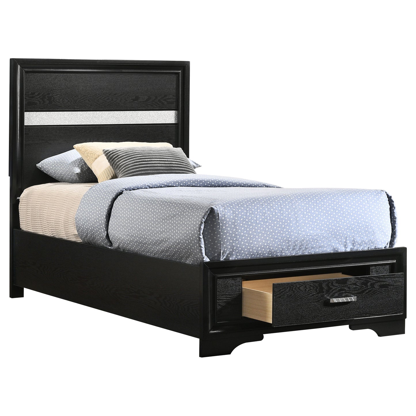 Miranda 51-inch Wood Twin Storage Panel Bed Black