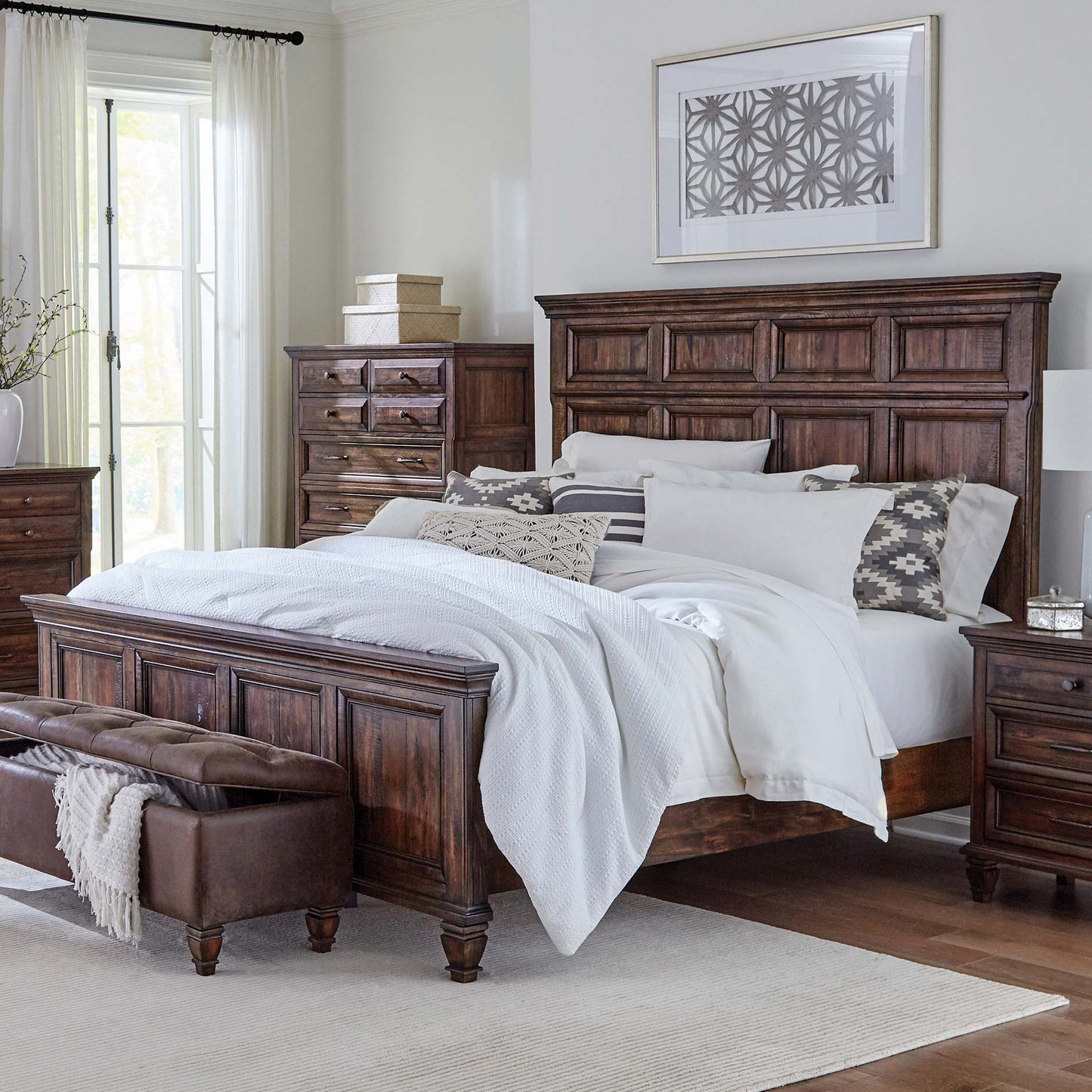 Avenue Wood Queen Panel Bed Weathered Burnished Brown