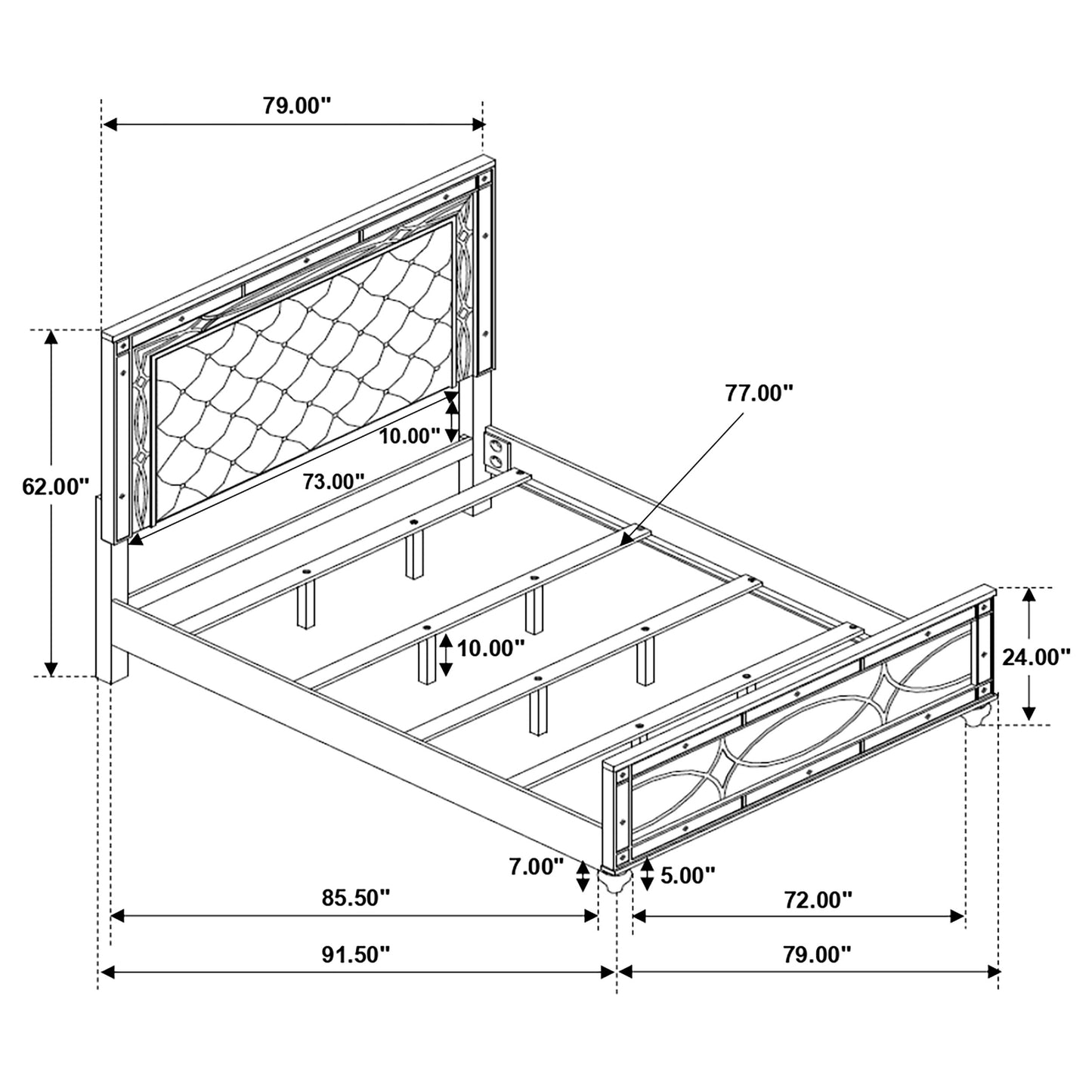 Gunnison Wood California King LED Panel Bed Silver Metallic