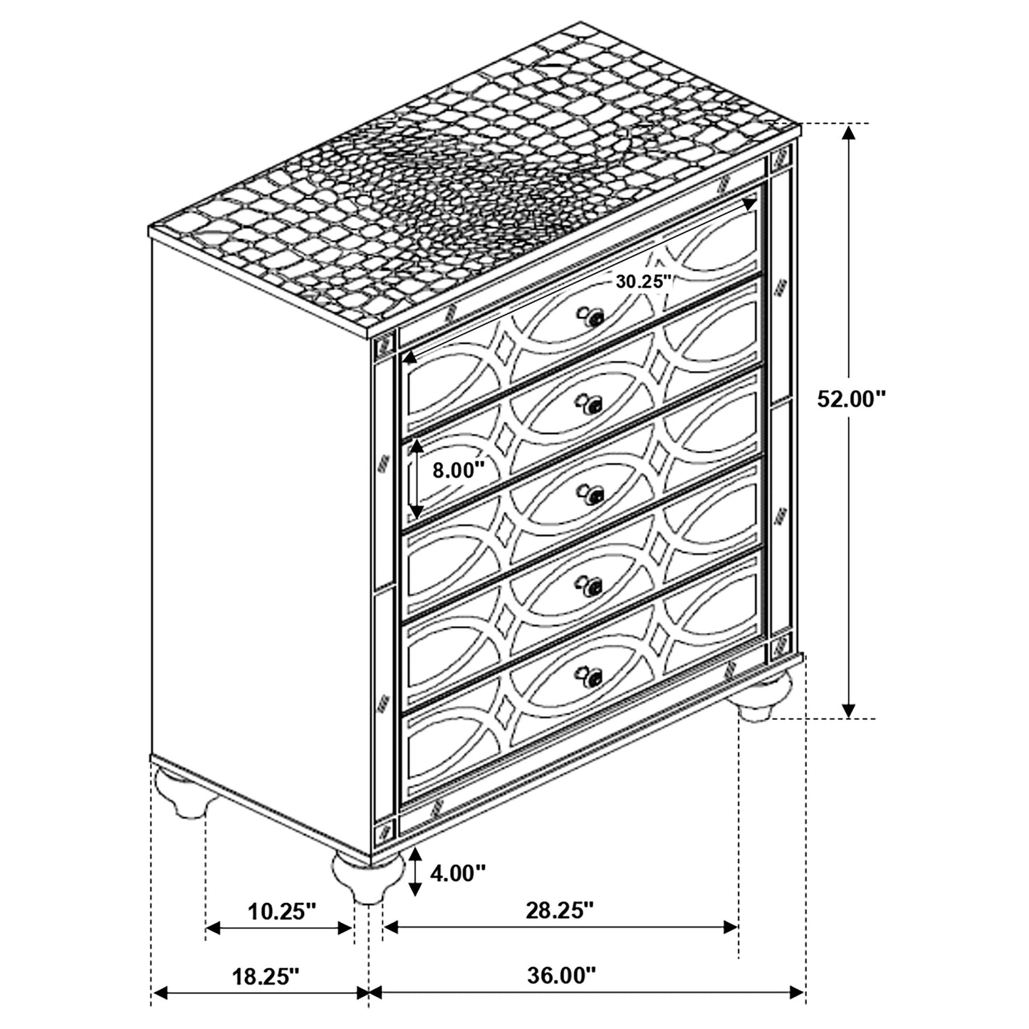 Gunnison 5-drawer Bedroom Chest Silver Metallic