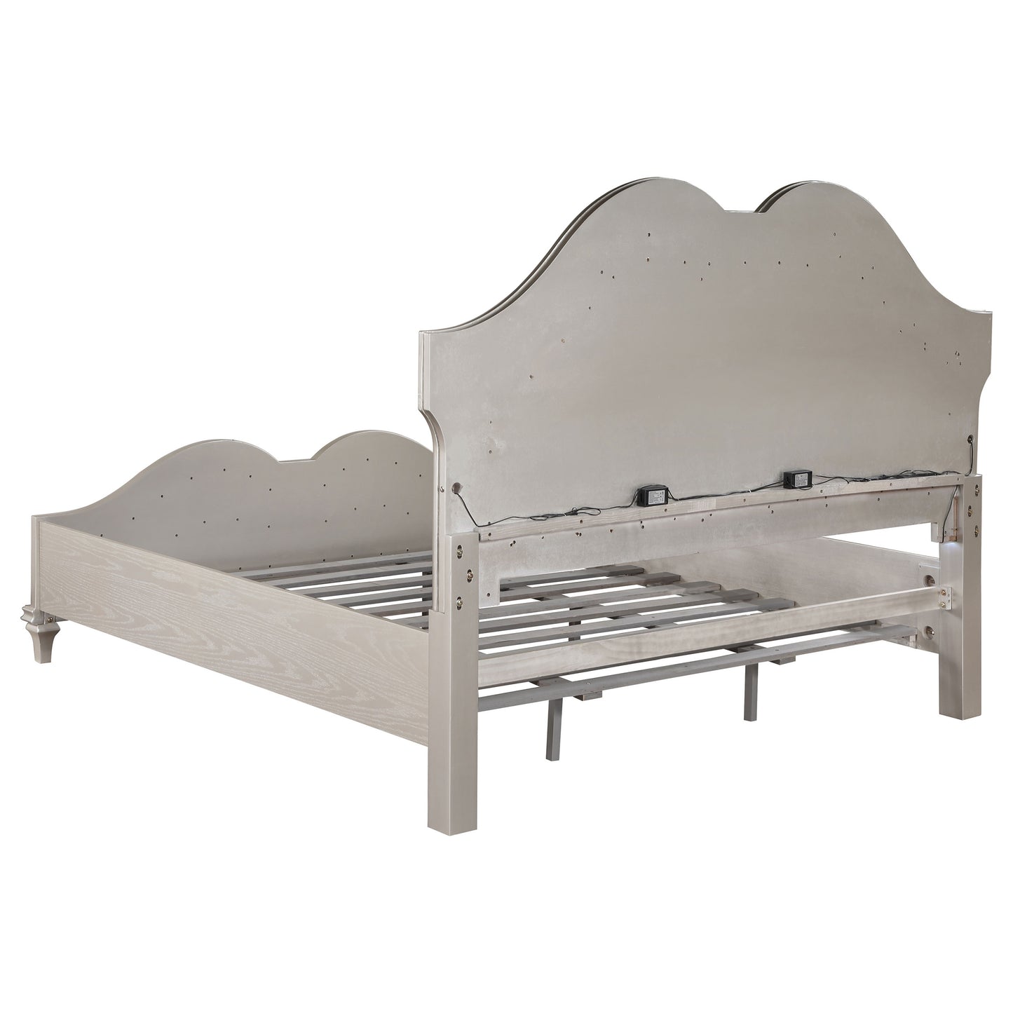 Evangeline Wood Eastern King LED Panel Bed Silver Oak