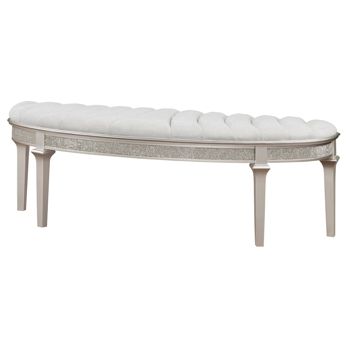 Evangeline Curved Fabric Upholstered Bench Silver Oak