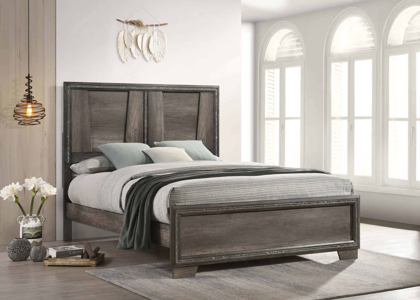 Janine Wood Queen Panel Bed Grey