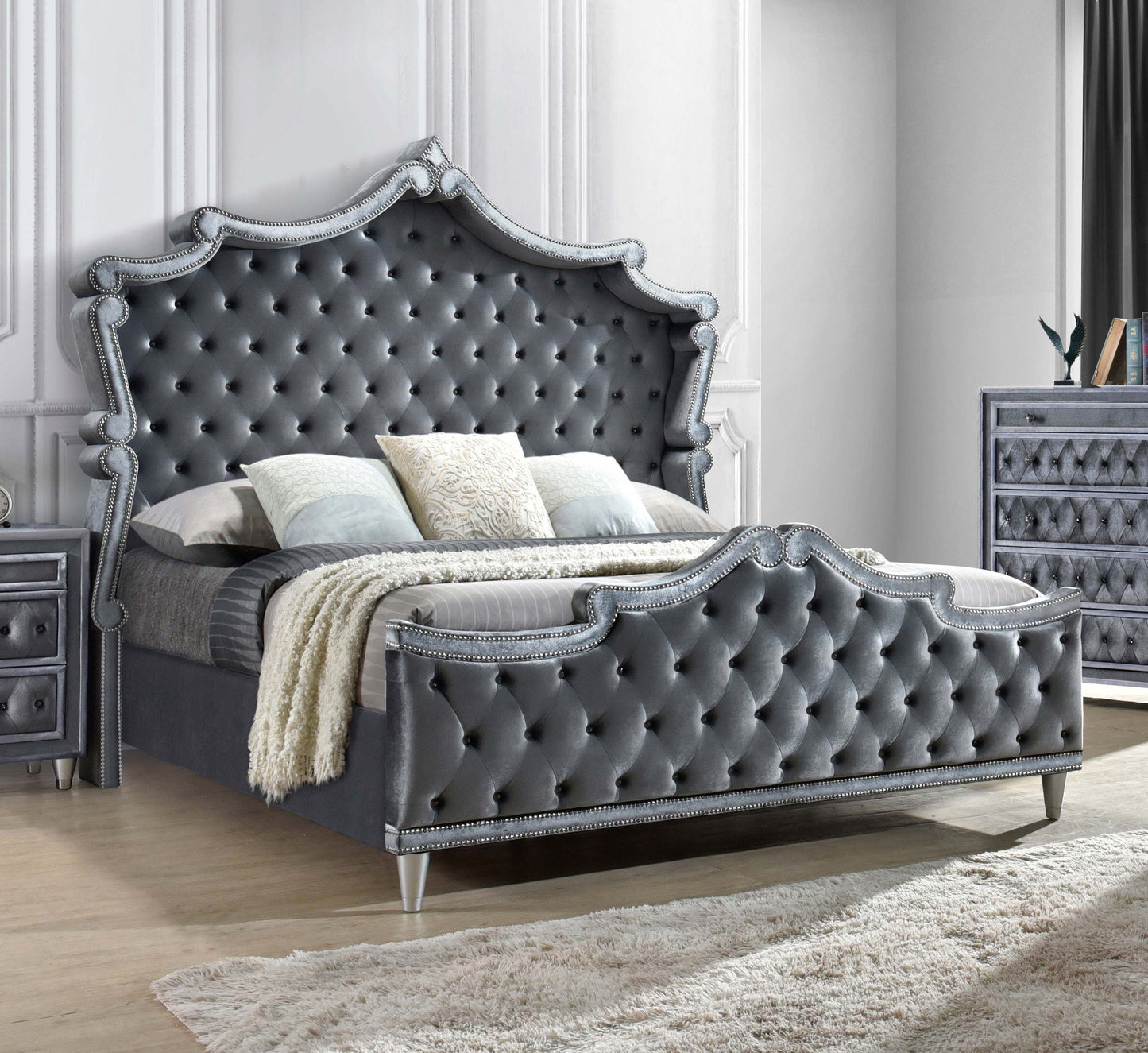 Antonella Upholstered California King Panel Bed Grey