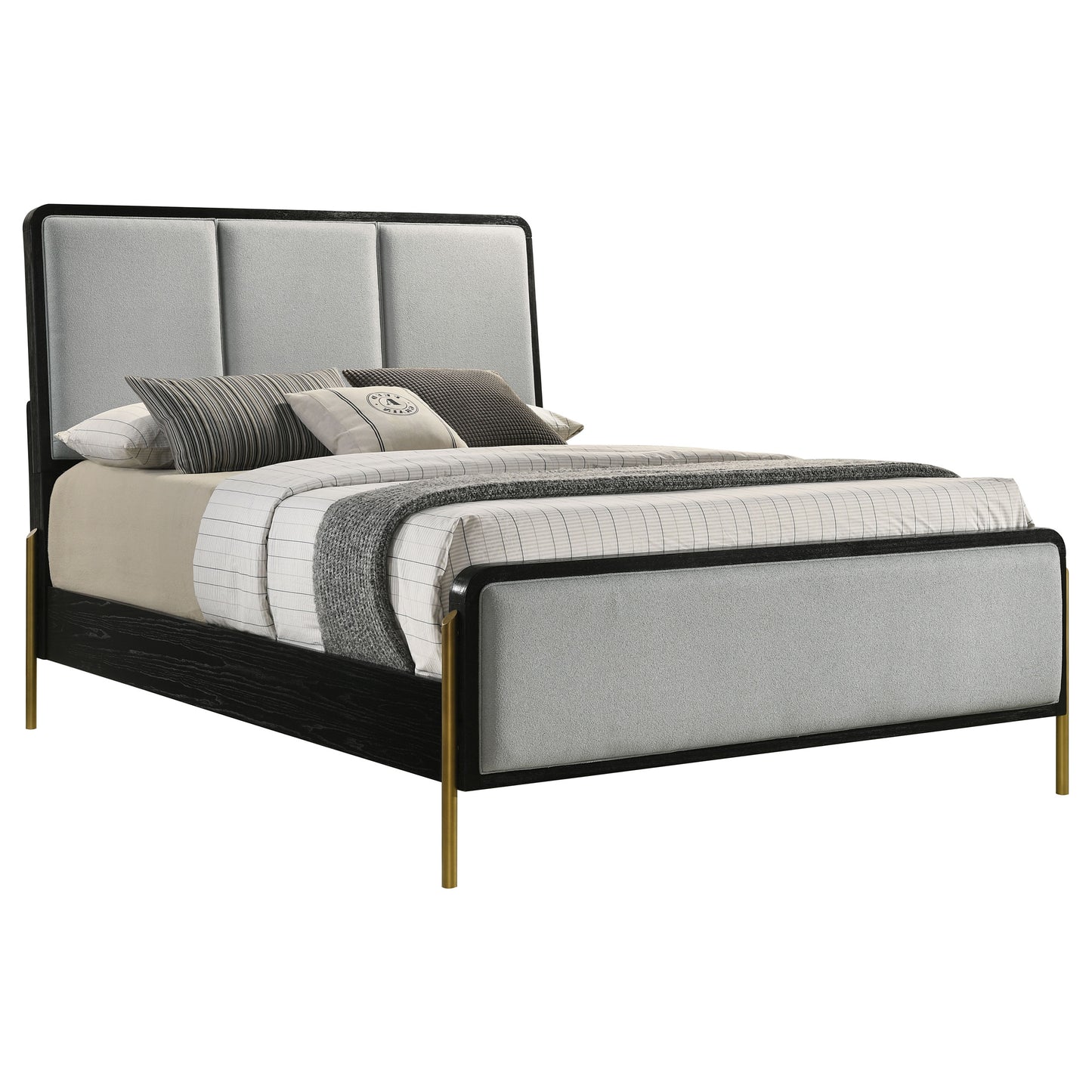 Arini Upholstered Queen Panel Bed Black and Grey