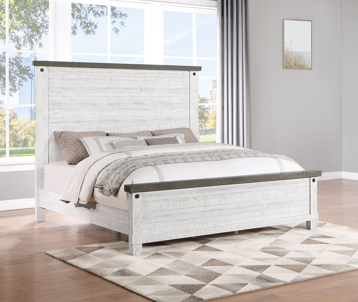 Lilith Wood Eastern King Panel Bed Distressed White